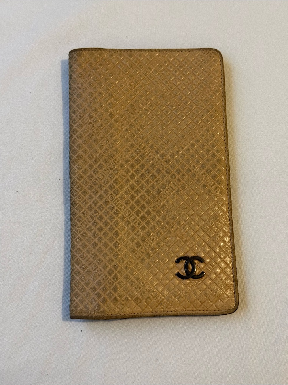 AUTHENTIC Y2K VINTAGE Chanel Beige Quilted Lambskin Crossword long wallet